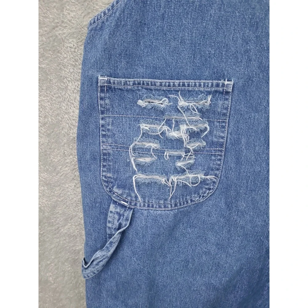 Vintage 90's Bill Blass Jeans Denim‎ Overall Shorts Women's Sz S Blue Distressed